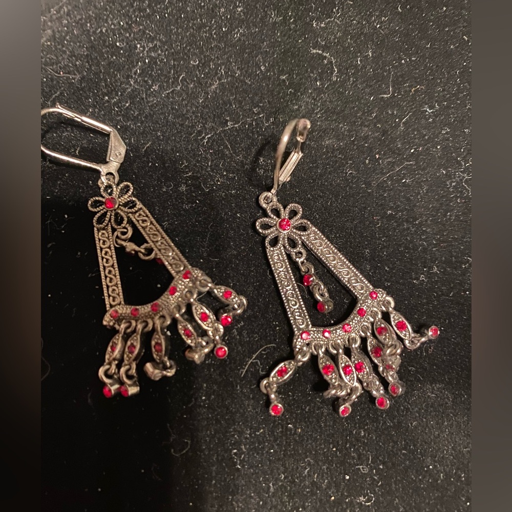 Silver and red earrings